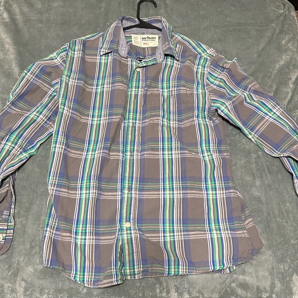 Urban Pipeline Men's Plaid Shirt in Blue and Green